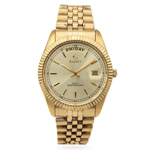 Elgin Presidential Stainless Steel Date Quartz Men's Watch Ref. 6M55 - Picture 1 of 5
