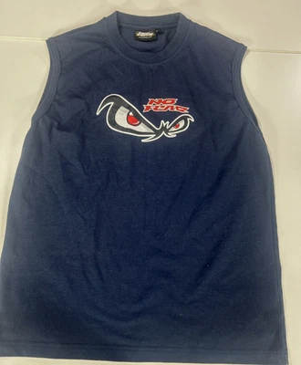 VINTAGE MENS MEDIUM NO FEAR DARK BLUE POLYESTER COTTON   SLEEVELESS VEST TOP - Image 1 of 4