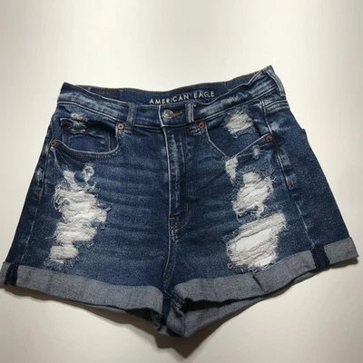 American Eagle Mom Shorts Womens 6 Stretch High Rise Festival Raw Hem Destroyed - Image 1 of 4