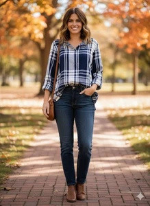 Liz Claiborne Blue & White Plaid Button Down pullover Shirt Plus XXL - Picture 1 of 5