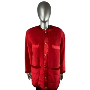 Red Quilted Silk Jacket, SHEARED NUTRIA Lining, NEIMAN MARCUS, Sz M, CertifiedVF - Picture 1 of 10