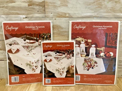 Craftways Christmas Pyramids Table Runner, Tablecloth and Napkins-Lot of 3-#5065 - Image 1 of 4