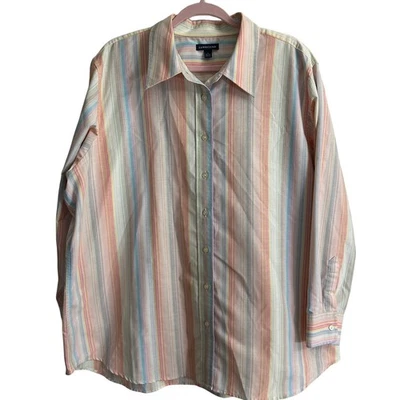 Lands' End Long Sleeve 3X Cotton Blend Pastel Striped Button Down Shirt - Image 1 of 4