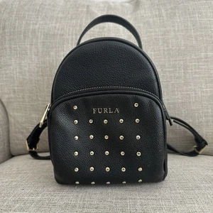 Furla Mini Pebble Leather Studded Backpack Black - Picture 1 of 5