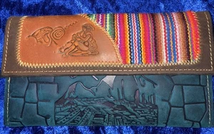 Peru Hand-tooled Peruvian Leather Wallet Machu Picchu Colorful PreO Great SEE - Picture 1 of 10