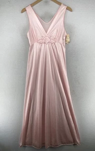 VANITY FAIR Nightgown S Floral Applique Sleeveless Lounge Nylon Pink NEW USA Vtg - Picture 1 of 17