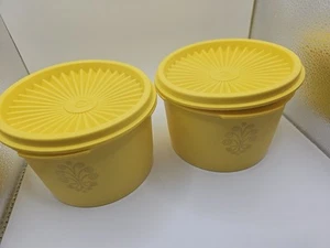 Tupperware Yellow 6" Canister #1298-16 Servalier with Lid 2 Containers - Picture 1 of 5