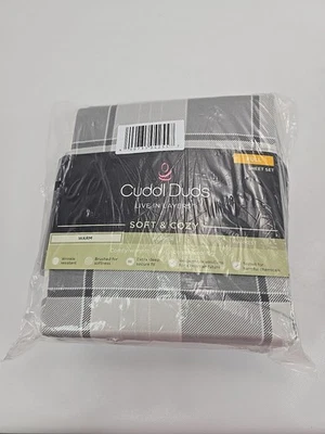 Juego de sábanas de microfibra Cuddl Duds tamaño doble completo azul claro gris a cuadros 4 piezas Foto 1 de 2