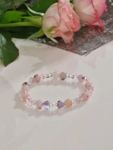 Perlenarmband aus Pink Opal, Rosenquarz, Hämatit, Berg- und Swarovski Kristalle - Bild 1 von 4