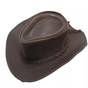 Hadzam Brown Leather Braided Cowboy Hat Size Medium - Picture 1 of 6