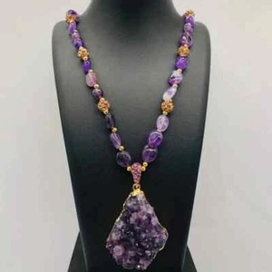 Bohemian Style Amethyst Necklace – Natural Raw Stone Pendant, Daily Wear, Unisex - Picture 1 of 8