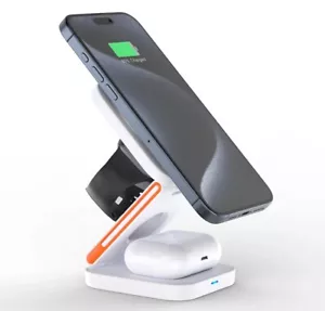 Desktop Multifunctional Fast Charger 3 - 1 Foldable For Phone, Watch, Earbud WHT - Picture 1 of 7