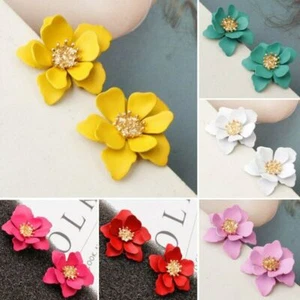 Summer Women Boho Flower Earrings Girl Matte Resin Hoop Ear Stud Wedding Party - Picture 1 of 17