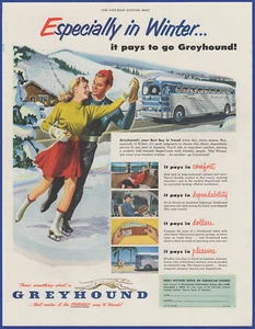 Vintage 1952 GREYHOUND Bus Lines Winter Travel Ephemera 1950's Print Ad - Picture 1 of 1
