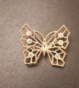 Silver Toned Open Work Butterfly Rhinestone Brooch Pin - Picture 1 of 7