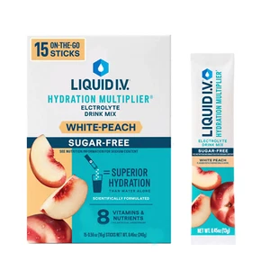 Liquid I.V. White Peach Hydration Sugar Free Electrolyte Drink Mix 15 Packets - Picture 1 of 6