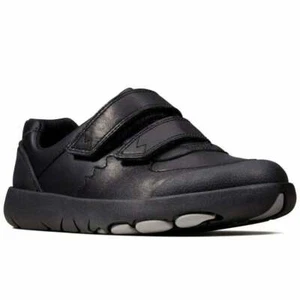 BOYS REX PACE BLACK RIP TAPE SCHOOL SHOES - Picture 1 of 7