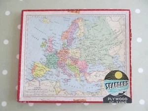 VINTAGE WOODEN SEABOARD JIGSAW PUZZLE OF EUROPE - COMPLETE - Picture 1 of 9