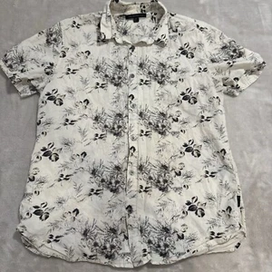 Camisa John Varvatos Para Hombre Mediana Blanca Negra Manga Corta Estampado Completo Lino - Imagen 1 de 10