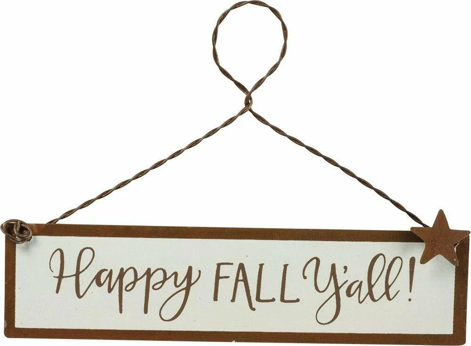 Happy Fall Y'all Tin Small Hanging Sign Ornament Primitives By Kathy Harvest - Image 1 of 1