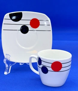 VTG Arcopal France MCM Espresso Cup & Saucer, Black, Red White Music Note Design - Picture 1 of 8