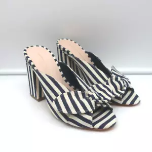 Loeffler Randall Bow Mules Navy/Cream Striped Canvas Size 6 Peep Toe Sandals - Picture 1 of 11