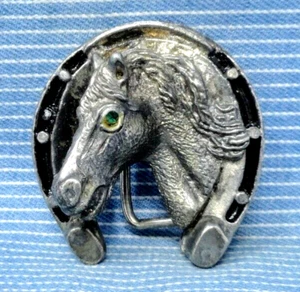 Western Dress Belt Buckle Horse Horseshoe Enamel Artisan Vtg 60s 70s .TYC834 - Picture 1 of 7
