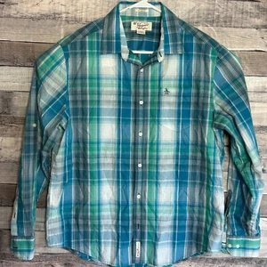 Original Penguin Shirt Mens XL Blue Plaid Button Up Roll Tab Performance Preppy - Picture 1 of 10