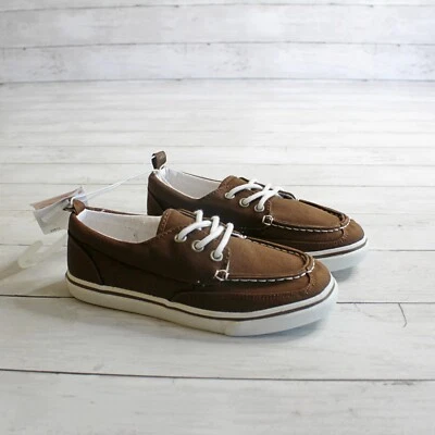 Gymboree Tenis de Lona para Niños Pequeños Talla 11 Zapatos de Barco con Cordones Marrón Foto 1 de 4