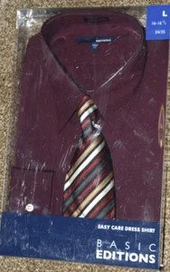 EDIZIONI BASE "EASY CARE DRESS SHIRT SET, MARRONE", con cravatta taglia L 161/2 34/35 - Foto 1 di 3