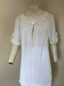 A NICE!! USED!! Cream Short Sleeve Acrylic Mix Cardigan - From Aimee - Size S/M - Picture 1 of 4