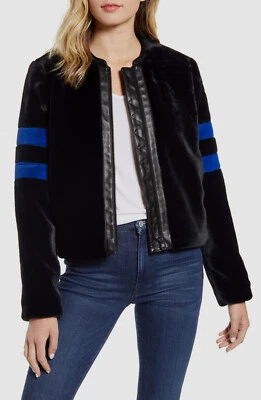 $749 Bailey 44 Mujer Negro Azul Sullivan Imitación Piel Chaqueta Bombardero Abrigo Talla S Foto 1 de 2