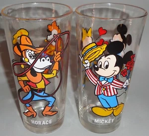 Pepsi Disney Glasses Mickey & Horace 1978 "Happy Birthday Mickey" Set Of Two - Picture 1 of 4