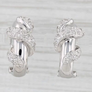 0.50ctw Diamond Wrapped J-Hook Earrings 18k White Gold Omega Backs - Picture 1 of 6