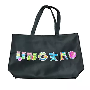 Emanuel Ungaro Tote Bag Large 13” x 21” Black Colorful Logo Paris Snap Zipper - Picture 1 of 11