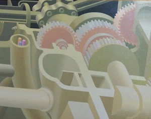 "PUSHROD II", acrylic painting on canvas, 20"x26"2008, Automobile Engine Cutaway - Picture 1 of 5