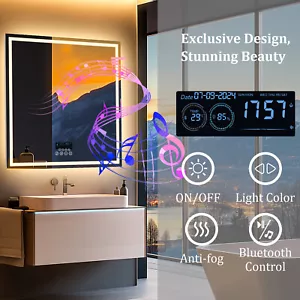 80CM Bluetooth LED Bathroom Mirror Frontlit+Backlit Makeup Mirror Defog Dimming - Picture 1 of 15