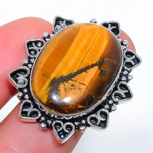 Anillo de joyería enchapado en plata con piedras preciosas ojo de tigre amarillo 8 (9897) - Imagen 1 de 5