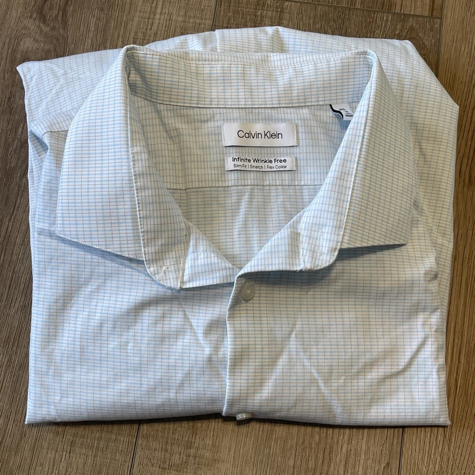 Calvin Klein Men's light Blue Infinite Wrinkle Free Slim Fit Shirt - 18.5x34/35 - Image 1 of 4