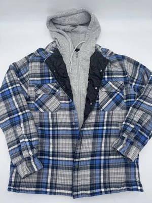 Redhead Plaid Flannel Jacket Hoodie Mens L Quilted Lining Blue/Black/White/Grey - Image 1 of 4