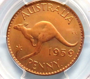 Australia. 1959 Perth - Penny.. Full Red Lustre - Matte.. Proof - PCGS PR65RD - Picture 1 of 5