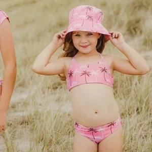 Snapper Rock Kids' Palm Paradise Sustainable X Back Bikini Pink 8 - Picture 1 of 8