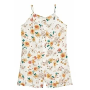 Love,Fire Girls Ivory Floral Print Sleeveless Button Front Romper Large MSRP $36 - Picture 1 of 2