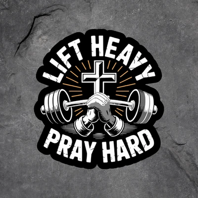 BUMBLEBEE APPAREL Lift heavy sticker vinyl decal gym faith Christian cross barbell hands