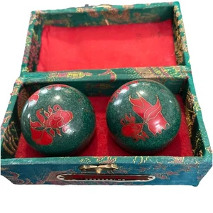 Palline musicali vintage cinese Baoding medicina della salute con scatola Koi Fish Shouxing - Foto 1 di 18