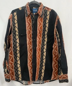 Vintage Wrangler Shirt Men's L Western Aztec Brushpopper Cowboy Rancher Snap - Picture 1 of 8