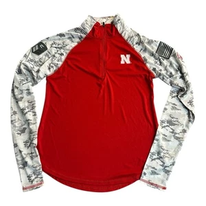 Women’s M Nebraska Huskers 1/4 Zip Pullover Colosseum OHT Red Camo - Picture 1 of 8