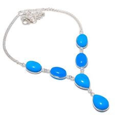 Blue Chalcedony Gemstone 925 Sterling Silver Jewelry Gift Necklace 18" B885