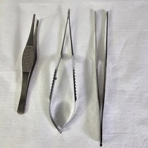 lot 3 Scanlan 3788-06 Micro Scissor Handle Bayonet W/ 2 Tissue Surgical Forceps - Picture 1 of 9