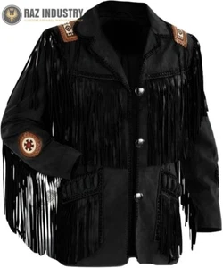 Handmade Genuine Leather Native American Jacket with Fringe & Beads - Picture 1 of 2